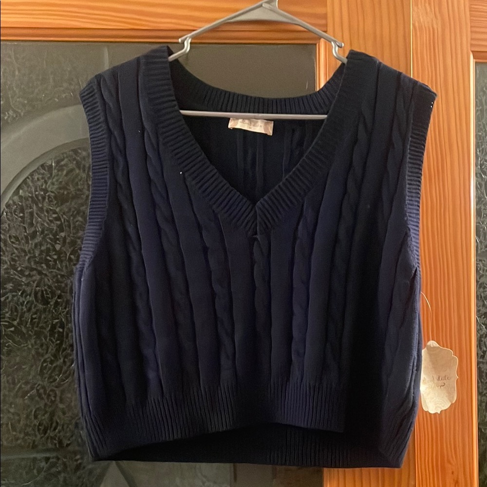 Altar'd State Navy Cable Knit Sweater Vest